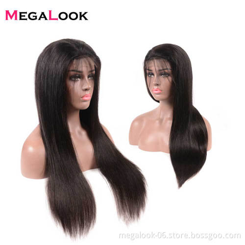 MegaLook Cheap Semi Medical Wig Peruvian silk Straight wave Human Hair Lace Closure Wigs